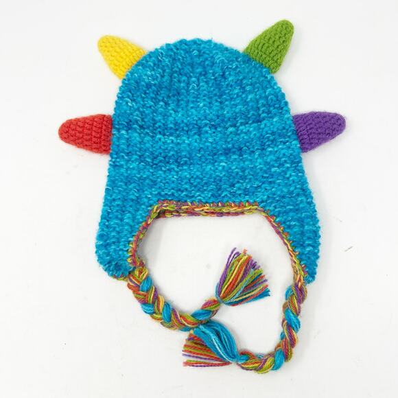 Andes Gifts Made in Peru Kids Monster Spike Handknit Alpaca Blend Beanie Hat - Picture 3 of 4